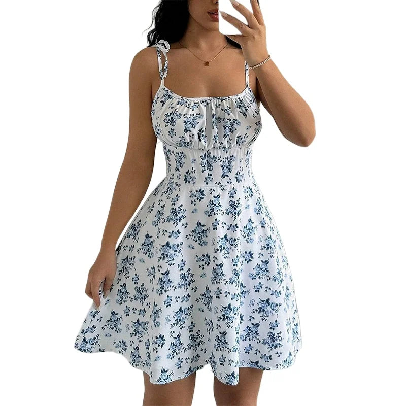Women's Floral Spaghetti Strap Mini Sundress – Lightweight Summer Beach Dress with Square Neck