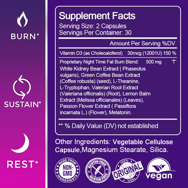 Night Time Fat Burner – Metabolism & Appetite Support Capsules