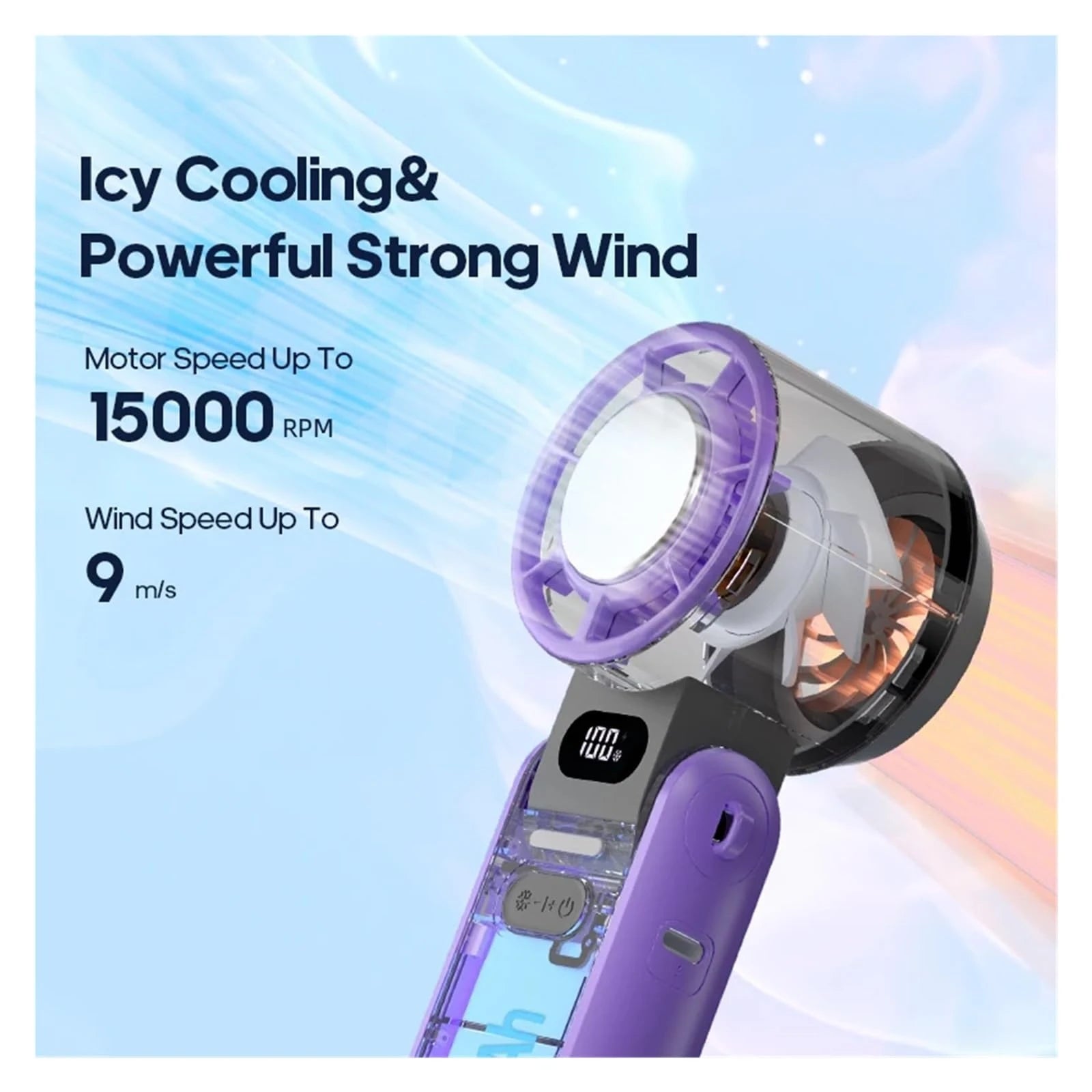 Portable Turbo Cooling Fan – 3600mAh, 100 Speeds, Foldable